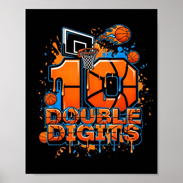 Poster Double Digits Birthday 10 Year Old Boy Basketball  (Frente)