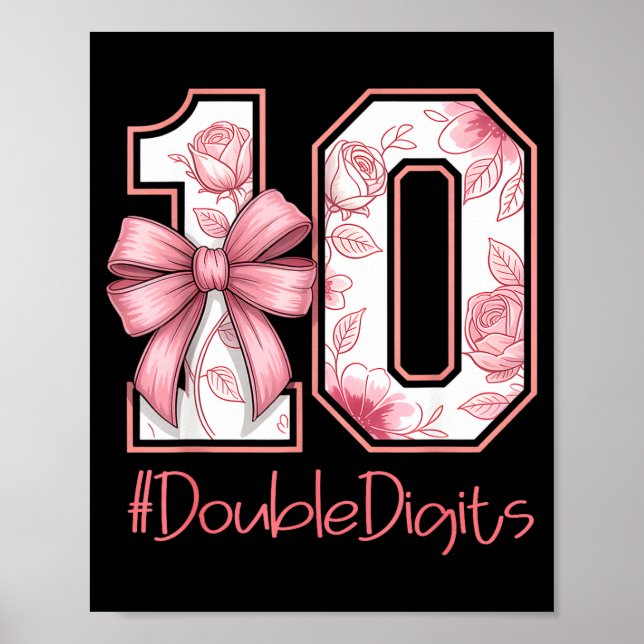 Poster Double Digits Birthday Girl 10th Nk Coquette Bow F (Frente)
