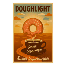 Pôster Doughlight Retro Donut Coffee Poster