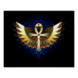 Pôster Dourada Ankh com Asas