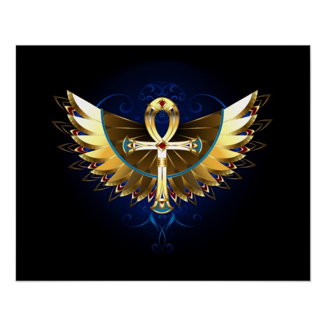 Pôster Dourada Ankh com Asas (Frente)
