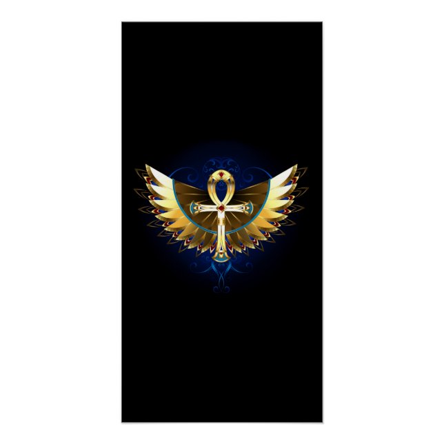 Pôster Dourada Ankh com Asas (Frente)