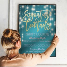 Poster Dourada Assinatura Menu Cocktail Drink Decor de Ca