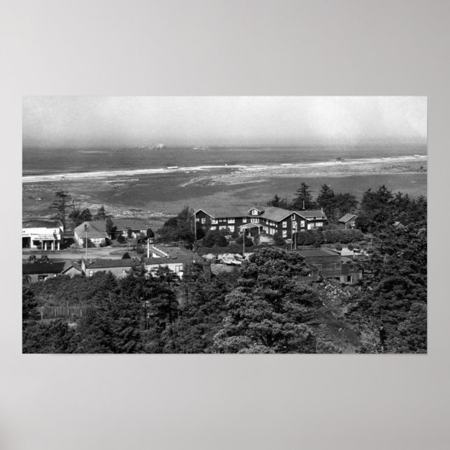 Pôster Dourada Beach, Oregon Town View e Sunset Inn (Frente)