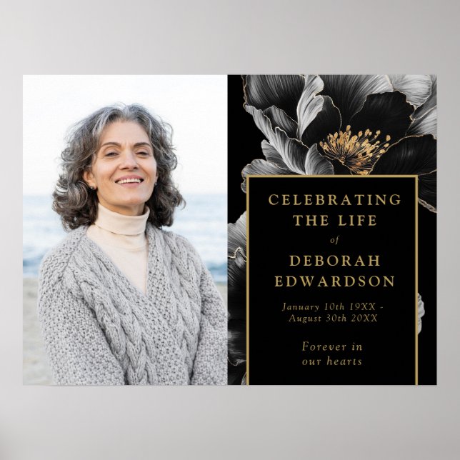 Poster Dourada Celebração Funeral Preta Do Sinal De Foto  (Frente)