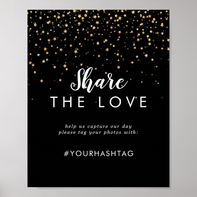 Poster Dourada Confetti | Black Share the Love Sign (Frente)
