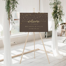 Dourada Confetti Calliografia Casamento Brown Boas
