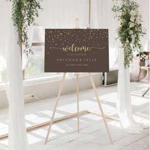 Poster Dourada Confetti Calliografia Casamento Brown Boas