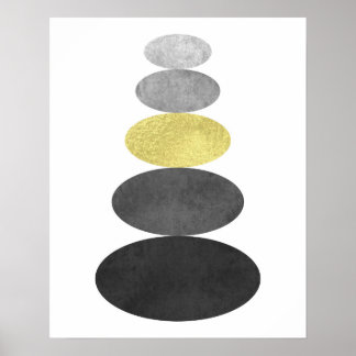 Poster Dourada e negra, Pebble art impressão, moderna, mí