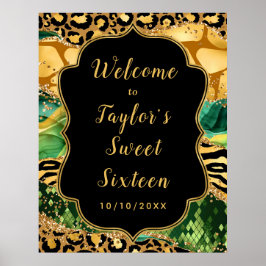 Poster Dourada e verde Safari Agate Sweet Sesseis Welcome