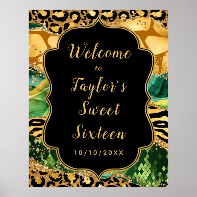 Poster Dourada e verde Safari Agate Sweet Sesseis Welcome (Frente)