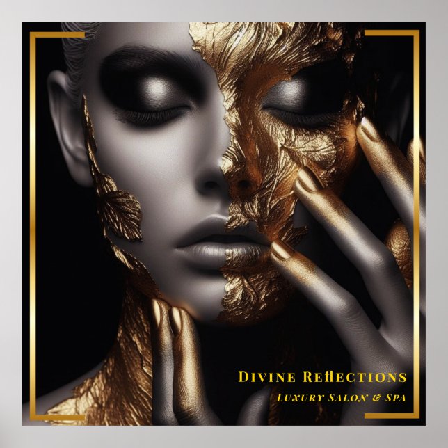 Poster Dourada Elegance Divine Reflexões Salon & Spa Post (Frente)