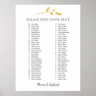 Poster Dourada folha de outono. Gráfico de Assentos de Ca