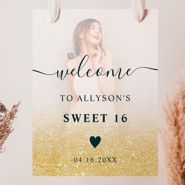 Poster Dourada foto ombre glitter Sweet 16 Welcome (Criador carregado)