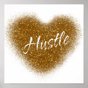 Pôster Dourada Glitter HUSTLE Heart Inspirational Wall Im