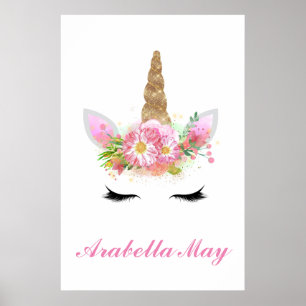 Poster Dourada Glitter Unicorn Bedroom Girls Name Art Imp