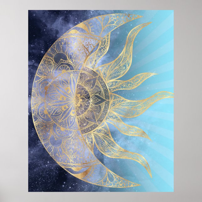 Poster Dourada Lua Sun Mandala Celestial Design (Frente)