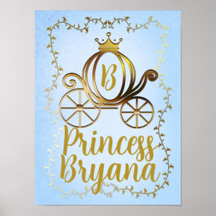 Poster Dourada Princesa Carruagem Azul Storybook Personal