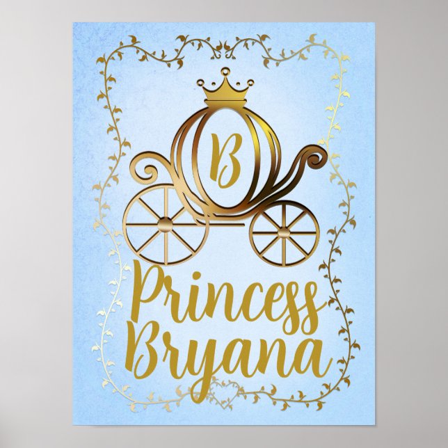 Poster Dourada Princesa Carruagem Azul Storybook Personal (Frente)