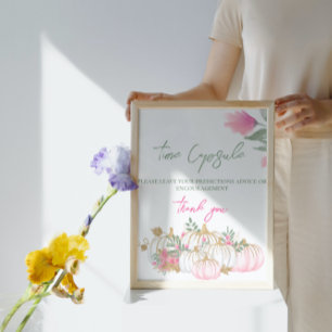 Poster Dourada Pumpkin Branco Pequeno Tempo para Bebê Cáp