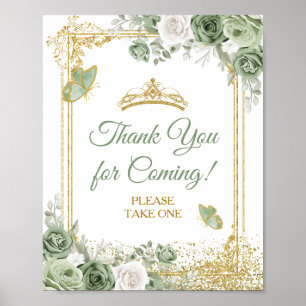 Poster Dourada Quinceañera Sage Green Obrigado por vir