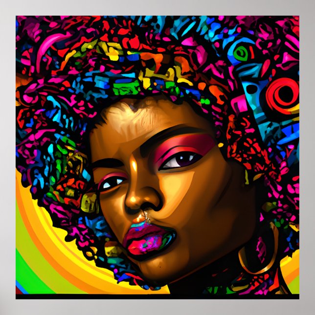 Poster Dourada Rainbow Cute Hair Negro Melanina Afro (Frente)