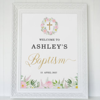 Poster Dourada Rosa Batismo Bem-vinda