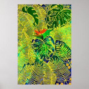 Poster Dourada Tropical Selva Verde Deixa Aquarela