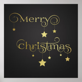 Poster Douradas Estrelas de Natal Feliz