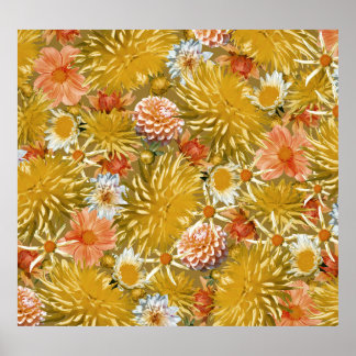 Poster Douradas flores dahlia, design floral vintage.