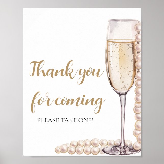 Poster Douradas pérolas e Prosecco Obrigado por vir (Frente)