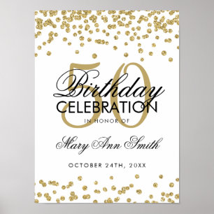 Poster Dourado 50º Aniversário Glitter Confetti White