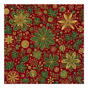 Pôster Dourado Antigo Verde Folhas de Natal Botânica de N