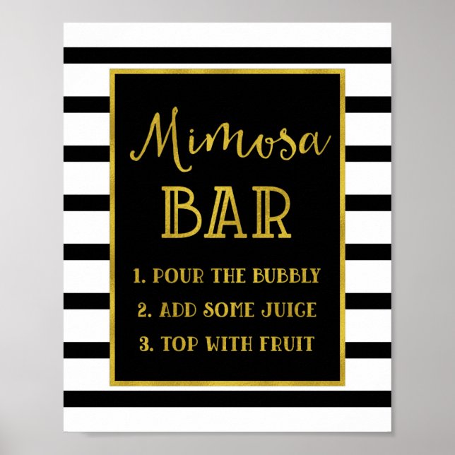 Poster Dourado Black Stripes Sinal Mimosa Bar Casamento (Frente)