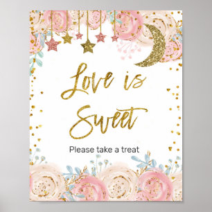 Poster Dourado brilho Desenho Aquarela Amor é Sinal Doce