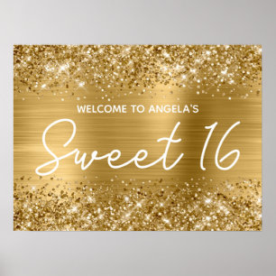 Poster Dourado brilho e foil Sweet 16 Welcome