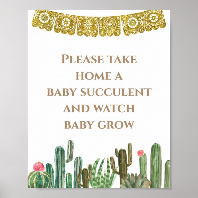 Poster Dourado Cactus Floral Por Favor Tome Um Suculente  (Frente)