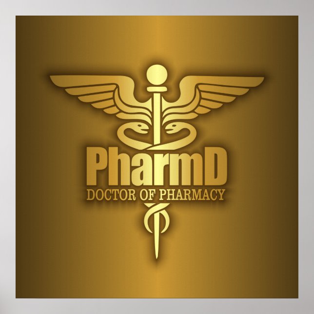 Pôster Dourado Caduceus (PharmD) (Frente)