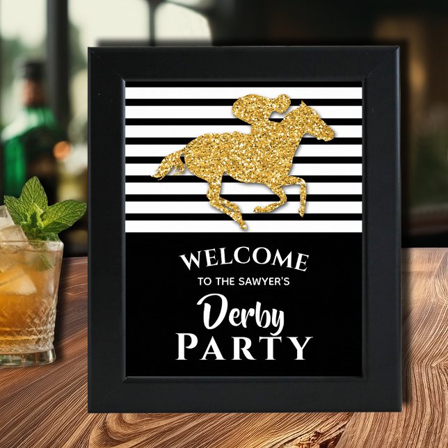 Poster Dourado Cavalo Derby Bem-vindo (Gold racehorse Derby party Welcome poster INSTANT DOWNLOAD and/or PRINTED, (frame not included))
