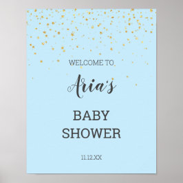 Poster Dourado Confetti Blue Chá de fraldas - Sinal de bo