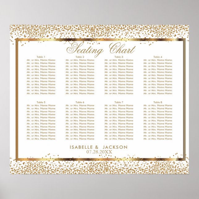 Poster Dourado Confetti e Branco - 10 Gráfico de Assentos (Frente)