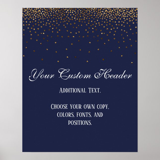 Poster Dourado Confetti Elegante Marinho Faça Você Mesmo  (Frente)