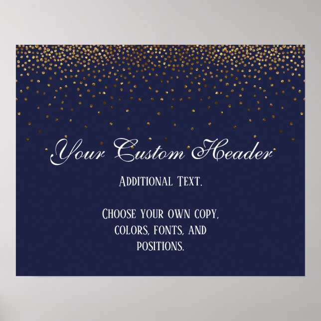 Poster Dourado Confetti Elegante Marinho Faça Você Mesmo  (Frente)