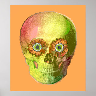 Poster Dourado crânio de margarida