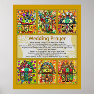 Poster dourado de Hamsa da oração do casamento