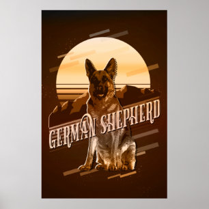 Poster Dourado do German shepherd gráfico retrorreflector