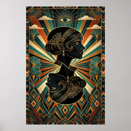 Poster Dourado e Azul Turquesa de Dançarina de Pen