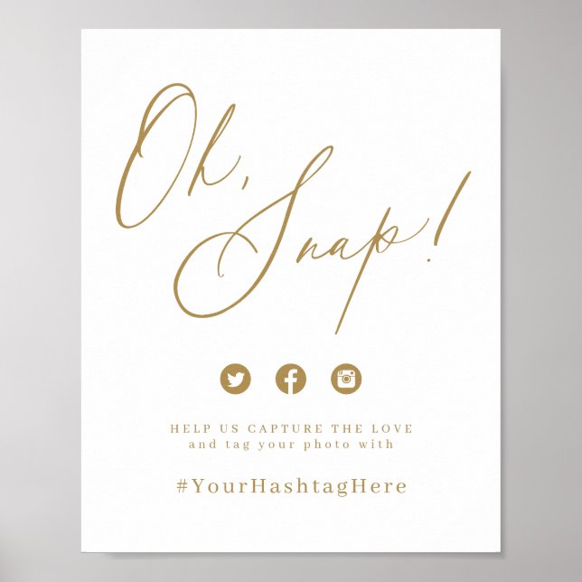 Poster Dourado e mínimo guião moderno casamento oh snap (Frente)