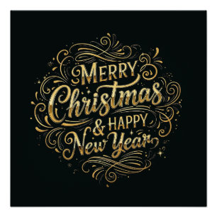 Pôster Dourado e Natal e Ano Novo