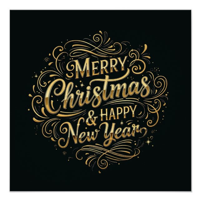 Pôster Dourado e  Natal e Ano Novo (Frente)